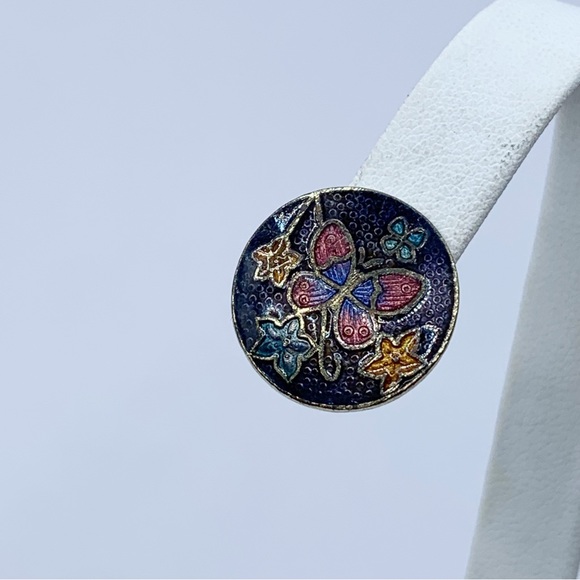 Vintage champleve enamel butterfly clip on earrings - Picture 5 of 9